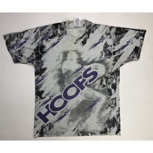 VINTAGE UBI Hoops All Over Print T-shirt Men Large Gray 90s Single Stitch